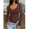 imageREORIA Womens Long Sleeve Bodysuits Basic V Neck Slim Comfy Lightweight Layering Going Out Tops Fall Winter OutfitsCoffee