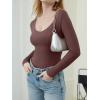 imageREORIA Womens Long Sleeve Bodysuits Basic V Neck Slim Comfy Lightweight Layering Going Out Tops Fall Winter OutfitsCoffee