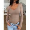 imageREORIA Womens Long Sleeve Bodysuits Basic V Neck Slim Comfy Lightweight Layering Going Out Tops Fall Winter OutfitsLight Coffee
