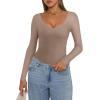imageREORIA Womens Long Sleeve Bodysuits Basic V Neck Slim Comfy Lightweight Layering Going Out Tops Fall Winter OutfitsLight Coffee