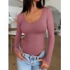 imageREORIA Womens Long Sleeve Bodysuits Basic V Neck Slim Comfy Lightweight Layering Going Out Tops Fall Winter OutfitsMasala