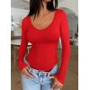 imageREORIA Womens Long Sleeve Bodysuits Basic V Neck Slim Comfy Lightweight Layering Going Out Tops Fall Winter OutfitsRed