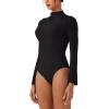 imageREORIA Womens Long Sleeve High Neck Bodysuit Ruching Elegant Bell Sleeve Tops 2025 FallWinter Designer CollectionBlack