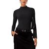 imageREORIA Womens Long Sleeve High Neck Bodysuit Ruching Elegant Bell Sleeve Tops 2025 FallWinter Designer CollectionBlack