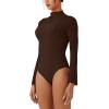 imageREORIA Womens Long Sleeve High Neck Bodysuit Ruching Elegant Bell Sleeve Tops 2025 FallWinter Designer CollectionCocoa