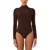 imageREORIA Womens Long Sleeve High Neck Bodysuit Ruching Elegant Bell Sleeve Tops 2025 FallWinter Designer CollectionCocoa