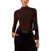 imageREORIA Womens Long Sleeve High Neck Bodysuit Ruching Elegant Bell Sleeve Tops 2025 FallWinter Designer CollectionCocoa