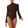 imageREORIA Womens Long Sleeve High Neck Bodysuit Ruching Elegant Bell Sleeve Tops 2025 FallWinter Designer CollectionCocoa