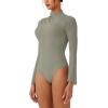 imageREORIA Womens Long Sleeve High Neck Bodysuit Ruching Elegant Bell Sleeve Tops 2025 FallWinter Designer CollectionGrayish Green