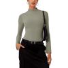 imageREORIA Womens Long Sleeve High Neck Bodysuit Ruching Elegant Bell Sleeve Tops 2025 FallWinter Designer CollectionGrayish Green