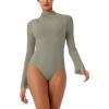 imageREORIA Womens Long Sleeve High Neck Bodysuit Ruching Elegant Bell Sleeve Tops 2025 FallWinter Designer CollectionGrayish Green
