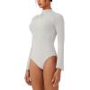 imageREORIA Womens Long Sleeve High Neck Bodysuit Ruching Elegant Bell Sleeve Tops 2025 FallWinter Designer CollectionGrey
