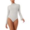 imageREORIA Womens Long Sleeve High Neck Bodysuit Ruching Elegant Bell Sleeve Tops 2025 FallWinter Designer CollectionGrey