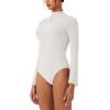 imageREORIA Womens Long Sleeve High Neck Bodysuit Ruching Elegant Bell Sleeve Tops 2025 FallWinter Designer CollectionOffwhite