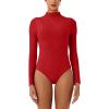imageREORIA Womens Long Sleeve High Neck Bodysuit Ruching Elegant Bell Sleeve Tops 2025 FallWinter Designer CollectionRed