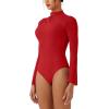 imageREORIA Womens Long Sleeve High Neck Bodysuit Ruching Elegant Bell Sleeve Tops 2025 FallWinter Designer CollectionRed