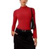 imageREORIA Womens Long Sleeve High Neck Bodysuit Ruching Elegant Bell Sleeve Tops 2025 FallWinter Designer CollectionRed