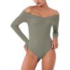 imageREORIA Womens Long Sleeve OffShoulder Strapless VNeck Double Layer Sexy Bodysuit 2025 FallWinter Designer CollectionGrayish Green