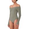 imageREORIA Womens Long Sleeve OffShoulder Strapless VNeck Double Layer Sexy Bodysuit 2025 FallWinter Designer CollectionGrayish Green