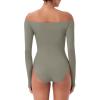 imageREORIA Womens Long Sleeve OffShoulder Strapless VNeck Double Layer Sexy Bodysuit 2025 FallWinter Designer CollectionGrayish Green