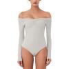 imageREORIA Womens Long Sleeve OffShoulder Strapless VNeck Double Layer Sexy Bodysuit 2025 FallWinter Designer CollectionGrey