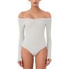 imageREORIA Womens Long Sleeve OffShoulder Strapless VNeck Double Layer Sexy Bodysuit 2025 FallWinter Designer CollectionOffwhite