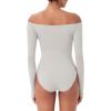 imageREORIA Womens Long Sleeve OffShoulder Strapless VNeck Double Layer Sexy Bodysuit 2025 FallWinter Designer CollectionOffwhite
