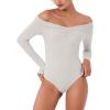 imageREORIA Womens Long Sleeve OffShoulder Strapless VNeck Double Layer Sexy Bodysuit 2025 FallWinter Designer CollectionOffwhite