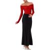 imageREORIA Womens Long Sleeve OffShoulder Strapless VNeck Double Layer Sexy Bodysuit 2025 FallWinter Designer CollectionRed