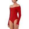 imageREORIA Womens Long Sleeve OffShoulder Strapless VNeck Double Layer Sexy Bodysuit 2025 FallWinter Designer CollectionRed