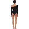 imageREORIA Womens Long Sleeve Single OffShoulder Bodysuit Ruching Sexy Elegant Tops 2025 FallWinter Designer CollectionBlack