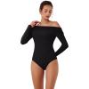 imageREORIA Womens Long Sleeve Single OffShoulder Bodysuit Ruching Sexy Elegant Tops 2025 FallWinter Designer CollectionBlack