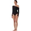 imageREORIA Womens Long Sleeve Single OffShoulder Bodysuit Ruching Sexy Elegant Tops 2025 FallWinter Designer CollectionBlack