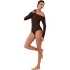 imageREORIA Womens Long Sleeve Single OffShoulder Bodysuit Ruching Sexy Elegant Tops 2025 FallWinter Designer CollectionCocoa