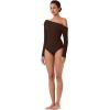 imageREORIA Womens Long Sleeve Single OffShoulder Bodysuit Ruching Sexy Elegant Tops 2025 FallWinter Designer CollectionCocoa