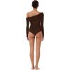 imageREORIA Womens Long Sleeve Single OffShoulder Bodysuit Ruching Sexy Elegant Tops 2025 FallWinter Designer CollectionCocoa