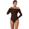 imageREORIA Womens Long Sleeve Single OffShoulder Bodysuit Ruching Sexy Elegant Tops 2025 FallWinter Designer CollectionCocoa