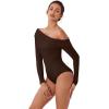 imageREORIA Womens Long Sleeve Single OffShoulder Bodysuit Ruching Sexy Elegant Tops 2025 FallWinter Designer CollectionCocoa