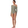 imageREORIA Womens Long Sleeve Single OffShoulder Bodysuit Ruching Sexy Elegant Tops 2025 FallWinter Designer CollectionGrayish Green