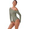 imageREORIA Womens Long Sleeve Single OffShoulder Bodysuit Ruching Sexy Elegant Tops 2025 FallWinter Designer CollectionGrayish Green