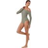 imageREORIA Womens Long Sleeve Single OffShoulder Bodysuit Ruching Sexy Elegant Tops 2025 FallWinter Designer CollectionGrayish Green