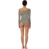 imageREORIA Womens Long Sleeve Single OffShoulder Bodysuit Ruching Sexy Elegant Tops 2025 FallWinter Designer CollectionGrayish Green