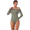 imageREORIA Womens Long Sleeve Single OffShoulder Bodysuit Ruching Sexy Elegant Tops 2025 FallWinter Designer CollectionGrayish Green