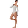 imageREORIA Womens Long Sleeve Single OffShoulder Bodysuit Ruching Sexy Elegant Tops 2025 FallWinter Designer CollectionGrey