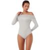 imageREORIA Womens Long Sleeve Single OffShoulder Bodysuit Ruching Sexy Elegant Tops 2025 FallWinter Designer CollectionGrey