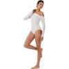 imageREORIA Womens Long Sleeve Single OffShoulder Bodysuit Ruching Sexy Elegant Tops 2025 FallWinter Designer CollectionOffwhite