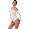 imageREORIA Womens Long Sleeve Single OffShoulder Bodysuit Ruching Sexy Elegant Tops 2025 FallWinter Designer CollectionOffwhite