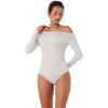 imageREORIA Womens Long Sleeve Single OffShoulder Bodysuit Ruching Sexy Elegant Tops 2025 FallWinter Designer CollectionOffwhite