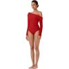 imageREORIA Womens Long Sleeve Single OffShoulder Bodysuit Ruching Sexy Elegant Tops 2025 FallWinter Designer CollectionRed