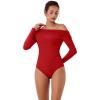 imageREORIA Womens Long Sleeve Single OffShoulder Bodysuit Ruching Sexy Elegant Tops 2025 FallWinter Designer CollectionRed